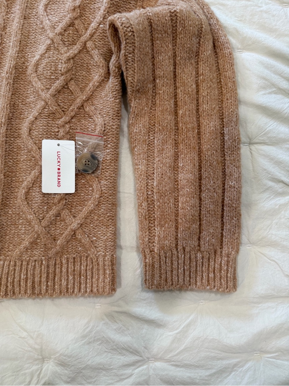 Lucky Brand Cable Knit Cardigan XL Camel Button Front Preppy Grandpa Old Money - Picture 6 of 6